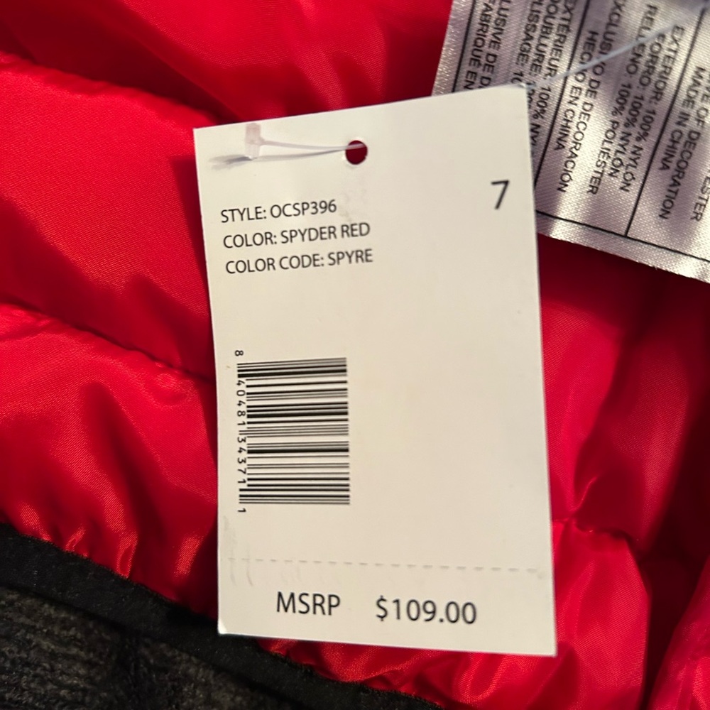 Youth Unisex Spyder Red Hooded packable Puffer Coat Size 7 BNWT - Picture 10 of 10